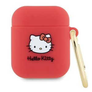 Hello Kitty Silicone 3D Kitty Head puzdro pre Apple AirPods 1 / 2 – červené KF2345692