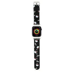 Hello Kitty - kožený remienok s motívom hlavičiek a mašličiek pre Apple Watch 1–10 / SE / SE 2 (38/40/41/42 mm) – čierny KF2345730