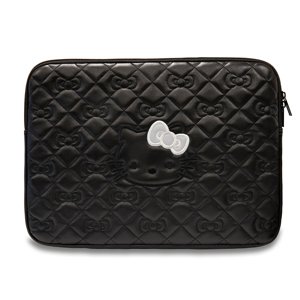 Hello Kitty 14" ochranné puzdro na notebook so zipsom, prešívané mašličky, PU koža – čierne KF2345752