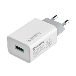ColorWay sieťová nabíjačka (CW-CHS013Q-WT) – USB Quick Charge 3.0, Auto ID čip, ohňovzdorný materiál, kompaktná veľkosť, 18W, biela KF2347539
