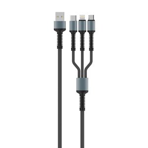 ColorWay – dátový kábel 4v1 USB na Lightning / Micro-USB / Type-C, 20 W, 4 A, nylon, 1,2 m – sivý KF2347551