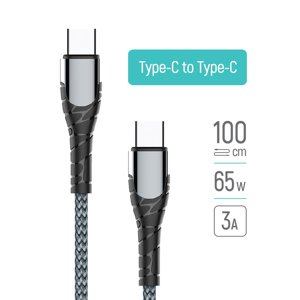 ColorWay – dátový kábel Type-C na Type-C, PD rýchle nabíjanie 65 W, 3 A, nylon, 1 m – sivý KF2347553