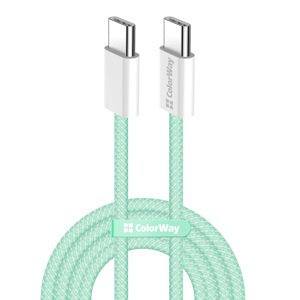 ColorWay – dátový kábel pre MacBook Pro, Type-C na Type-C, PD rýchle nabíjanie 60 W, 3 A, nylon, 1 m – zelený KF2347554