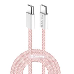 ColorWay – dátový kábel pre MacBook Pro, Type-C na Type-C, PD rýchle nabíjanie 60 W, 3 A, nylon, 1 m – ružový KF2347555