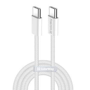 ColorWay – dátový kábel pre MacBook Pro, Type-C na Type-C, PD rýchle nabíjanie 60 W, 3 A, nylon, 1 m – sivý KF2347556