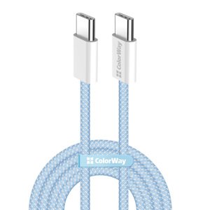 ColorWay – dátový kábel pre MacBook Pro, Type-C na Type-C, PD rýchle nabíjanie 60 W, 3 A, nylon, 1 m – modrý KF2347557