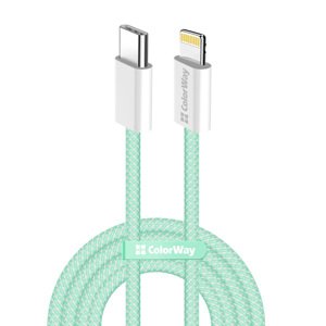 ColorWay – dátový kábel Type-C na Lightning, PD 27 W, 3 A, 480 Mbps, nylon, 1 m – zelený KF2347560