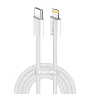 ColorWay – dátový kábel Type-C na Lightning, PD 27 W, 3 A, 480 Mbps, nylon, 1 m – sivý KF2347562