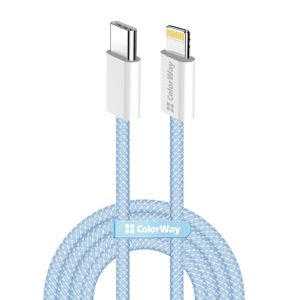 ColorWay – dátový kábel Type-C na Lightning, PD 27 W, 3 A, 480 Mbps, nylon, 1 m – modrý KF2347563