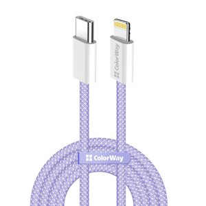ColorWay – dátový kábel Type-C na Lightning, PD 27 W, 3 A, 480 Mbps, nylon, 1 m – fialový KF2347564