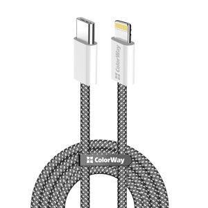 ColorWay – dátový kábel Type-C na Lightning, PD 27 W, 3 A, 480 Mbps, nylon, 1 m – čierny KF2347565