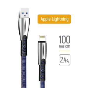 ColorWay – dátový kábel USB na Lightning, pozinkované konektory, nylon, 2,4 A, 480 Mbps, 1 m – modrý KF2347573