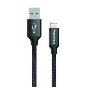 ColorWay – dátový kábel USB 2.0 na Lightning, nabíjanie a synchronizácia, nylon, 2,1 A, 480 Mbps, 1 m – čierny KF2347576