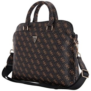 Guess –  4G Triangle Logo taška na notebook – 15", ekologická koža, zips, odnímateľný popruh, nastaviteľná – čierna/hnedá KF2347678
