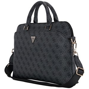 Guess taška na notebook 15" 4G Triangle Logo, ekologická koža, zipsové vrecko, odnímateľný a nastaviteľný popruh – čierna KF2347679