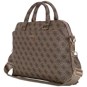 Guess taška na notebook 15" 4G Triangle Logo, ekologická koža, zipsové vrecko, odnímateľný a nastaviteľný popruh – hnedá KF2347680