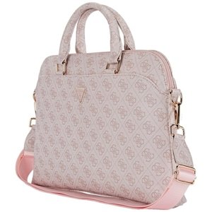 Guess taška na notebook 15" 4G Triangle Logo, ekologická koža, zipsové vrecko, odnímateľný a nastaviteľný popruh – ružová KF2347681