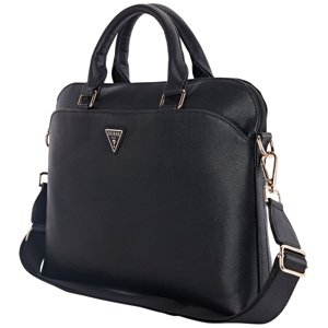 Guess taška na notebook 15" PU Grained Triangle Logo, ekologická koža, nastaviteľný popruh – čierna KF2347688
