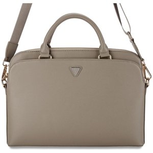 Guess taška na notebook 15" PU Grained Triangle Logo, ekologická koža, nastaviteľný popruh – béžová KF2347689