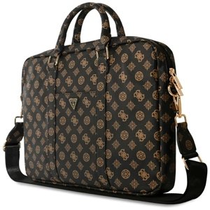 Guess taška na notebook 16" Peony Triangle Logo, ekologická koža, unisex, odnímateľný a nastaviteľný popruh – čierna KF2347690