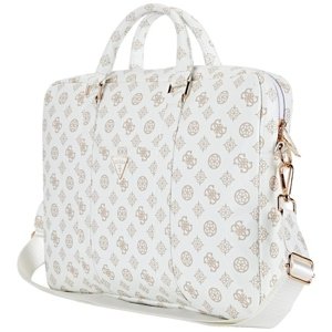 Guess taška na notebook 16" Peony Triangle Logo, ekologická koža, unisex, odnímateľný a nastaviteľný popruh – biela KF2347691