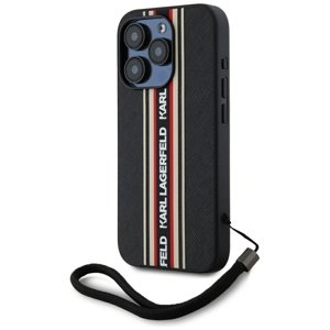 Karl Lagerfeld – Saffiano Athleisure Stripes Cord – kryt so šnúrkou pre iPhone 15 Pro – červený KF2348023