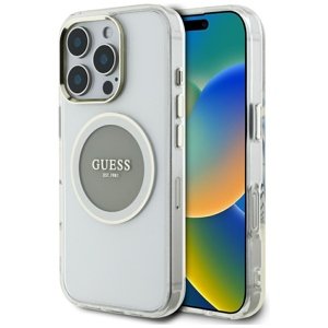 Guess – IML Metal Colored Circle MagSafe – kryt s MagSafe pre iPhone 16 Pro Max – sivý KF2348047