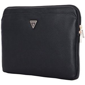 Guess – Computer Sleeve Grained Triangle Logo puzdro na notebook/tablet 14", so zipsom, vreckom, z ekokože – čierne KF2348054