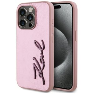 Karl Lagerfeld – Hardcase Leather – ochranný kryt pre iPhone 15 Pro Max – ružový (Pink Metal Signature) KF2348060
