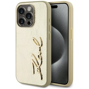Karl Lagerfeld – Hardcase Leather – ochranný kryt pre iPhone 15 Pro – zlatý (Gold Metal Signature) KF2348062