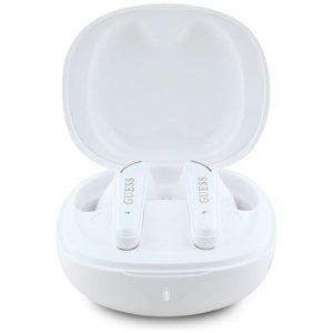 Guess - bezdrôtové slúchadlá Flat Classic Logo Electroplated, Bluetooth 5.4, TWS, mikrofón, 300 mAh - biele KF2348065