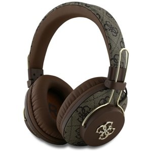 Guess - bezdrôtové slúchadlá 4G Metal Logo, Bluetooth 5.3, ENC, USB-C, eko-koža, on-ear, 300 mAh - hnedé KF2348071