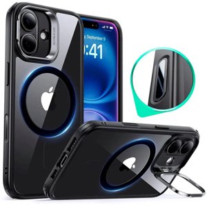 ESR – Classic Hybrid HaloLock puzdro so stojanom pre iPhone 16 – priehľadné čierne KF2349032