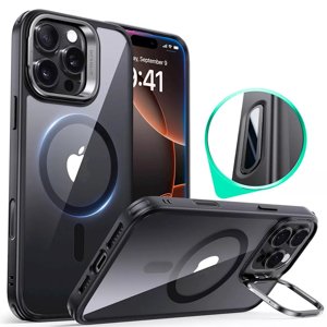 ESR – Classic Hybrid HaloLock puzdro so stojanom pre iPhone 16 Pro – priehľadné čierne KF2349035