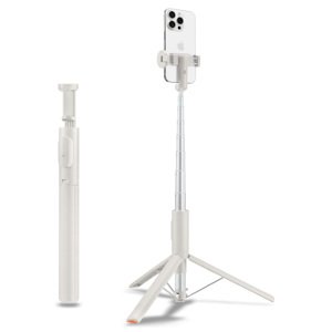 Spigen – selfie tyč s diaľkovým ovládaním a statívom, Bluetooth, skladacia, stabilná, silikónové protišmykové podložky – béžová (Dune Beige) KF2349722