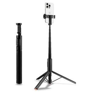 Spigen – selfie tyč s diaľkovým ovládaním a statívom, Bluetooth, skladacia, stabilná, silikónové protišmykové podložky – čierna KF2349723