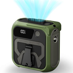 Techsuit – Premium Portable Mini Fan prenosný mini ventilátor s powerbankou, dobíjací, 5 rýchlostí vetra, pripevnenie na opasok, 10000 mAh – zelený K…