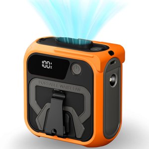 Techsuit – Premium Portable Mini Fan prenosný mini ventilátor s powerbankou, dobíjací, 5 rýchlostí vetra, pripevnenie na opasok, 10000 mAh – oranžový…