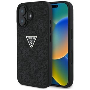 Guess - Leather Hot Stamp 4G Pattern Triangle Metal Logo ochranný obal na iPhone 16 - čierne KF2354582