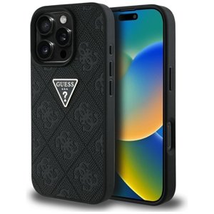 Guess - Leather Hot Stamp 4G Pattern Triangle Metal Logo ochranný obal na iPhone 16 Pro - čierne KF2354585