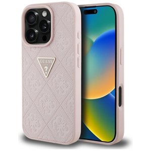 Guess - Leather Hot Stamp 4G Pattern Triangle Metal Logo ochranný obal na iPhone 16 Pro - ružové KF2354586