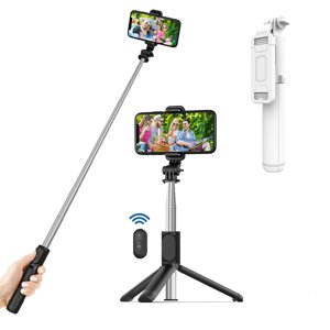 Techsuit Selfie tyč (Q01) - s diaľkovým ovládaním Bluetooth a držiakom na statív - biela KF237219