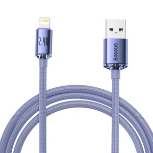 Baseus – dátový kábel Crystal Shine USB na Lightning, 2,4 A, 2 m, nylonový oplet – fialový KF239182