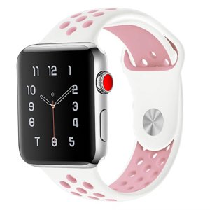 Bomba Športový silikónový remienok pre Apple Watch Veľkosť ciferníka Apple watch: 42/44/45mm, Farba remienku: Biela - ružová SN10-42_45MM-WHITE_PINK