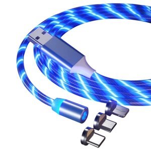 Bomba LED svietiaci magnetický USB kábel 3v1 pre iPhone/Android 1M Farba: Modrá STL081_BLUE