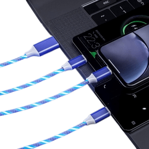 Bomba LED svietiaci rýchlonabíjací + data USB kábel 3v1 pre iPhone/Android 1,2M Farba: Modrá STY082_BLUE