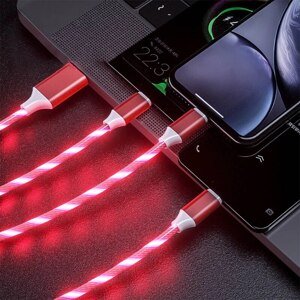 Bomba LED svietiaci rýchlonabíjací + data USB kábel 3v1 pre iPhone/Android 1,2M Farba: Červená STY082_RED