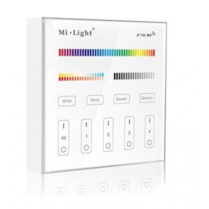 Bezdrôtový , sieťový , 4 kanálový , nástenný , dotykový , riadiaci zdroj , RGB + CCT , Miboxer (Mi-Light) , T4