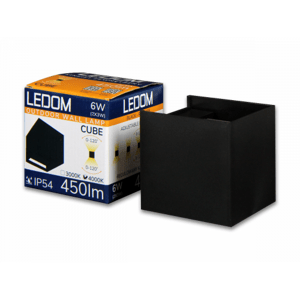 LED svietidlo, nástenné, hranaté, obojstranné, 6W, neutrálna biela, nastaviteľný uhol svietenia, vonkajšie, čierne, IP54, LEDOM