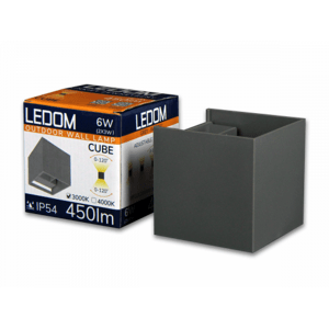 LED svietidlo, nástenné, hranaté, dvojstranné, 6W, neutrálna biela, nastaviteľný uhol svietenia, vonkajšie, sivé, IP54, LEDOM
